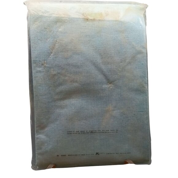 Vintage Oval Polyester Vinyl Blue Tablecover with Flannel Back 52" X 90" Decorat - Picture 2 of 2